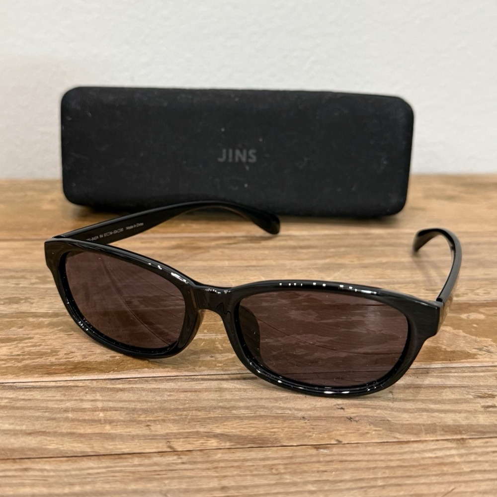 JINS Rectangular Sunglasses Women OS Black Excellent Gray Lens KRF-18S-842A